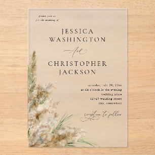 Invitations En Acrylique Beachy Boho Pampas Grass Mariage V2