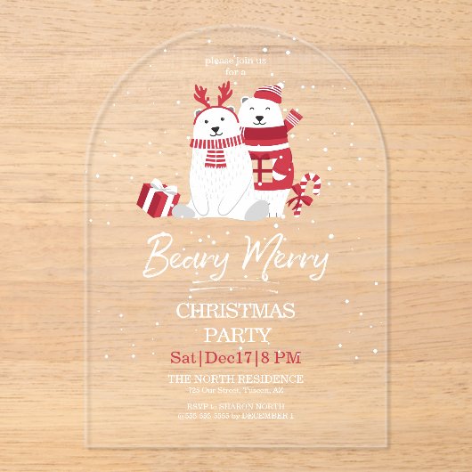 Invitations En Acrylique Béaire polaire Joyeux Noël Party Arch ID851 (Recto)