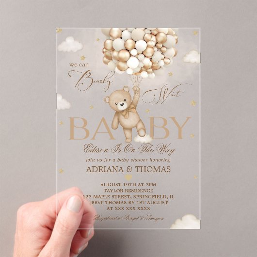 Invitations En Acrylique Bear Bearly Wait Baby shower or neutre (In situ (ordinateur de poche))