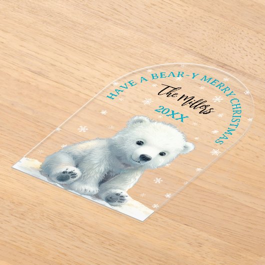 Invitations En Acrylique Bear-y Merry Christmas Polar Bear Christmas Card (Poser)