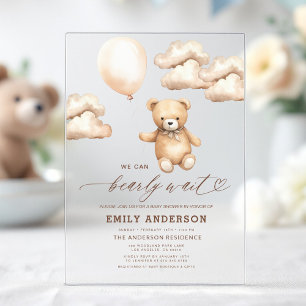 Invitations En Acrylique Bearly Wait Beige Fête de Naissance Mixte Bébé