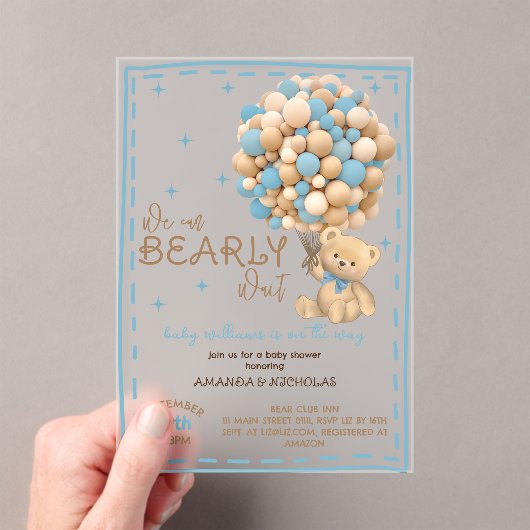 Invitations En Acrylique Bearly Wait Blue Boy Baby shower (In situ (ordinateur de poche))