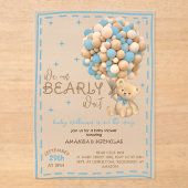 Invitations En Acrylique Bearly Wait Blue Boy Baby shower (Recto)