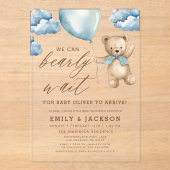 Invitations En Acrylique Bearly Wait Neutre Beige & Baby shower Garçon Bleu (Recto)