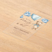 Invitations En Acrylique Bearly Wait Neutre Beige & Baby shower Garçon Bleu (Poser)