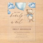 Invitations En Acrylique Bearly Wait Neutre Beige & Baby shower Garçon Bleu (Recto)