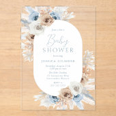 Invitations En Acrylique Beau Baby shower Floral Boho Blue (Recto)