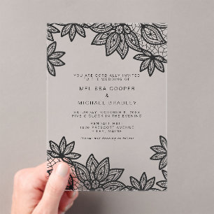 Invitations En Acrylique Beau élégant Mariage de dentelle noire