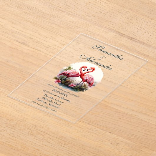 Invitations En Acrylique Beau Flamant rose Love Mariage (Poser)