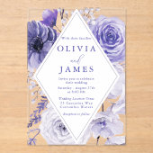 Invitations En Acrylique Beau Mariage de cadre Floral Indigo (Recto)