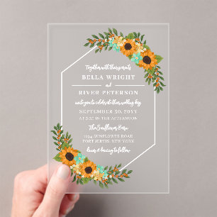 Invitations En Acrylique Beau Mariage floral Hexagon 