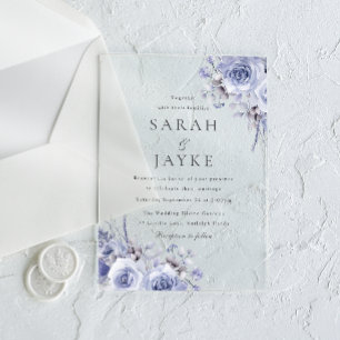 Invitations En Acrylique Beau Roses Bleus Élégant Mariage