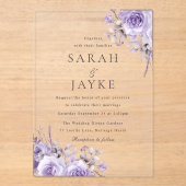 Invitations En Acrylique Beau Violet Roses Mariage élégant (Recto)
