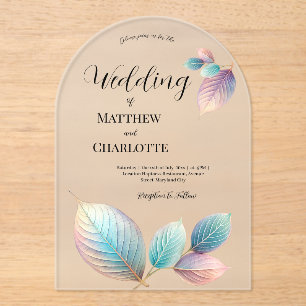 Invitations En Acrylique Beauté Ethérée Soft Tone Whimsical Feuilles Pastel