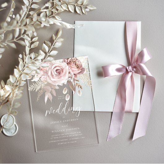 Invitations En Acrylique Beautiful Blush & Dusty Rose Frosted Wedding