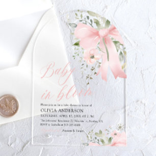 Invitations En Acrylique Bébé au ruban rose Baby Shower Florale