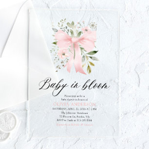 Invitations En Acrylique Bébé au ruban rose Baby Shower Florale