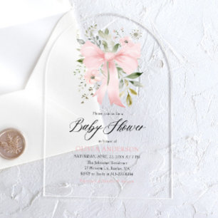 Invitations En Acrylique Bébé au ruban rose Baby Shower Florale