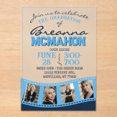 Invitations En Acrylique Bébé Bleu et Bleu de la Marine Graduation Frosted (Recto)