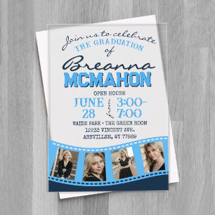 Invitations En Acrylique Bébé Bleu et Bleu de la Marine Graduation Frosted