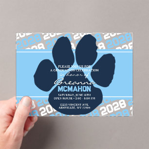 Invitations En Acrylique Bébé Bleu et Bleu Marine Pawprint Frosted