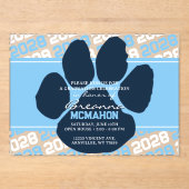 Invitations En Acrylique Bébé Bleu et Bleu Marine Pawprint Frosted (Recto)