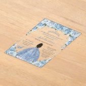Invitations En Acrylique Bébé bleu Floral Brown Princesse Silver Quinceañer (Poser)