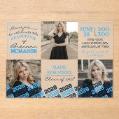 Invitations En Acrylique Bébé Bleu & Marine Graduation 3 Photo Frosted (Recto)