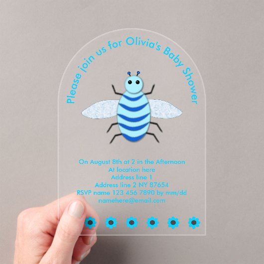 Invitations En Acrylique Bébé Bleu mignon Bee Bee Baby shower personnalisé (In situ (ordinateur de poche))