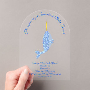 Invitations En Acrylique Bébé bleu mignon garçon Narwhal Baby shower person