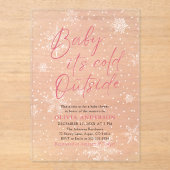 Invitations En Acrylique Bébé de Noël rose Il fait froid dehors Baby shower (Recto)