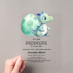 Invitations En Acrylique Bébé Dinosaure Mignon avec Son Œuf Baby Shower