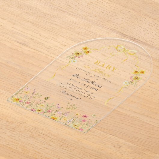 Invitations En Acrylique Bébé en fleur baby shower fleur sauvage jaune été (Poser)