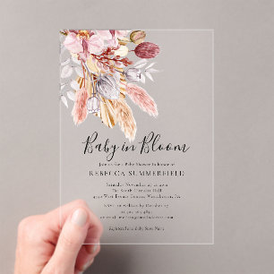 Invitations En Acrylique Bébé en Fleur Boho Pampas Douche en herbe