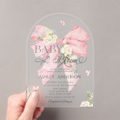 Invitations En Acrylique Bébé en Fleur Cute Floral Baby shower Bow rose (In situ (ordinateur de poche))