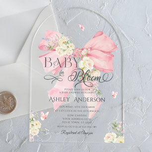 Invitations En Acrylique Bébé en Fleur Douce Fleur Rose Baby Shower