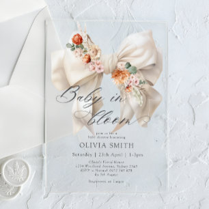 Invitations En Acrylique Bébé en fleurs à ruban blanc Baby Shower