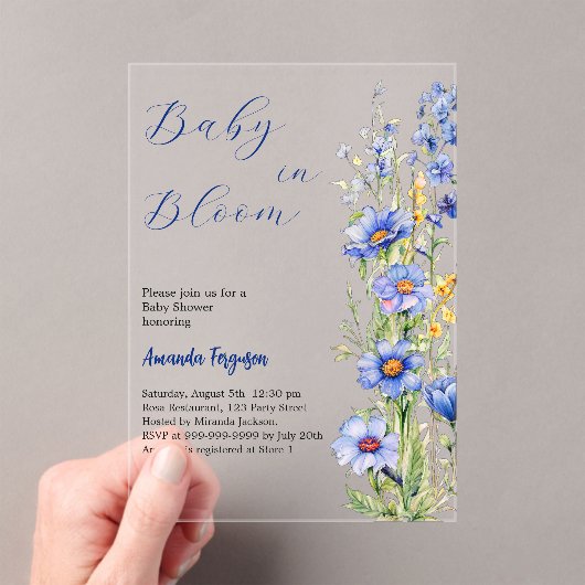 Invitations En Acrylique Bébé en fleurs bleu fleuri garçon Baby shower clai (In situ (ordinateur de poche))