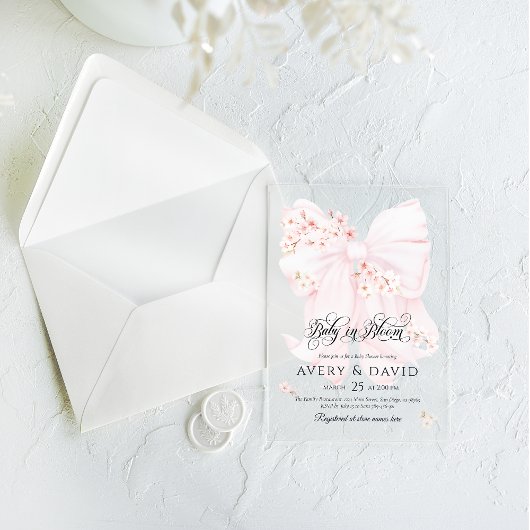 Invitations En Acrylique Bébé en fleurs Bow fleuri Baby shower fille de pri