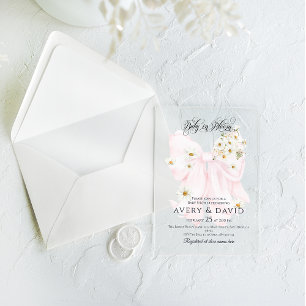 Invitations En Acrylique Bébé en fleurs Daisy Rose Ruban Fille Baby Shower