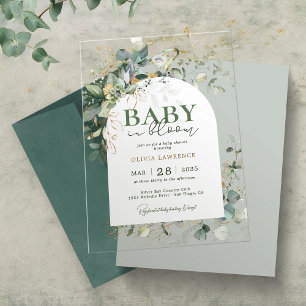 Invitations En Acrylique Bébé en fleurs Eucalyptus botanique