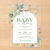 Invitations En Acrylique Bébé en fleurs Eucalyptus botanique (Recto)