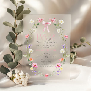 Invitations En Acrylique Bébé en fleurs Sauvageonne rose Baby Shower