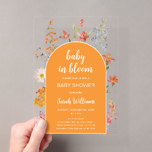 Invitations En Acrylique Bébé en fleurs Shower Fleurs sauvages Arche orange