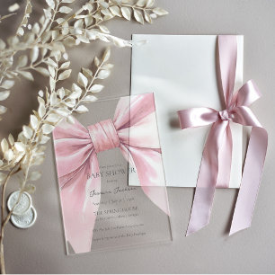 Invitations En Acrylique Bébé fille au noeud rose
