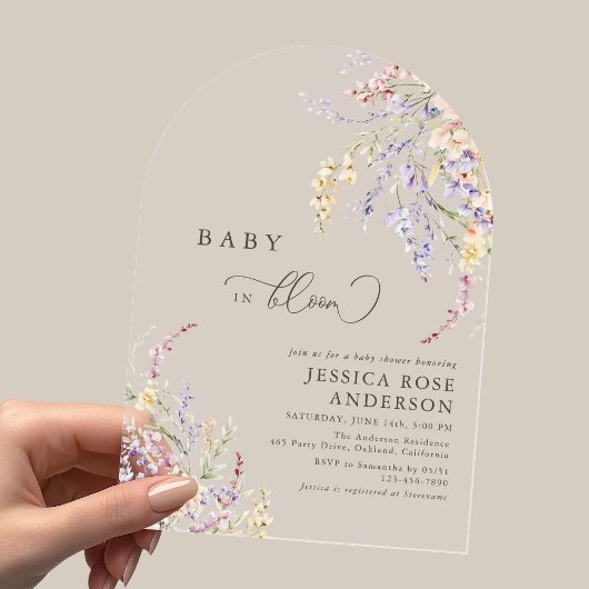 Invitations En Acrylique Bébé fleur sauvage En Fleur Baby shower Arc