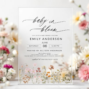 Invitations En Acrylique Bébé Fleur Sauvage en Fleur Jardin de Fête de Nais