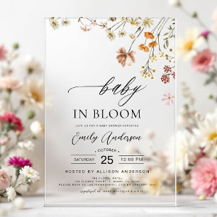 Invitations En Acrylique Bébé Fleur Sauvage en Fleur Jardin de Fête de Nais