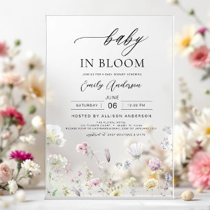 Invitations En Acrylique Bébé Fleur Sauvage en Fleur Jardin de Fête de Nais