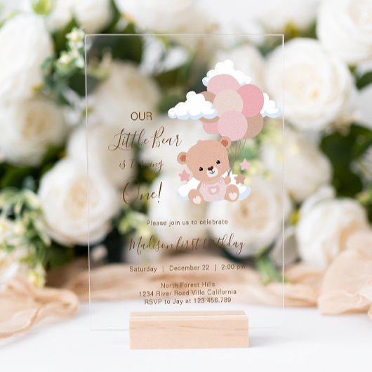 Invitations En Acrylique Bébé Garçon avec ballons Nuages 1er anniversaire